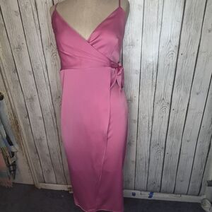 Urban Outfitters Pink Satin Wrap Midi Dress